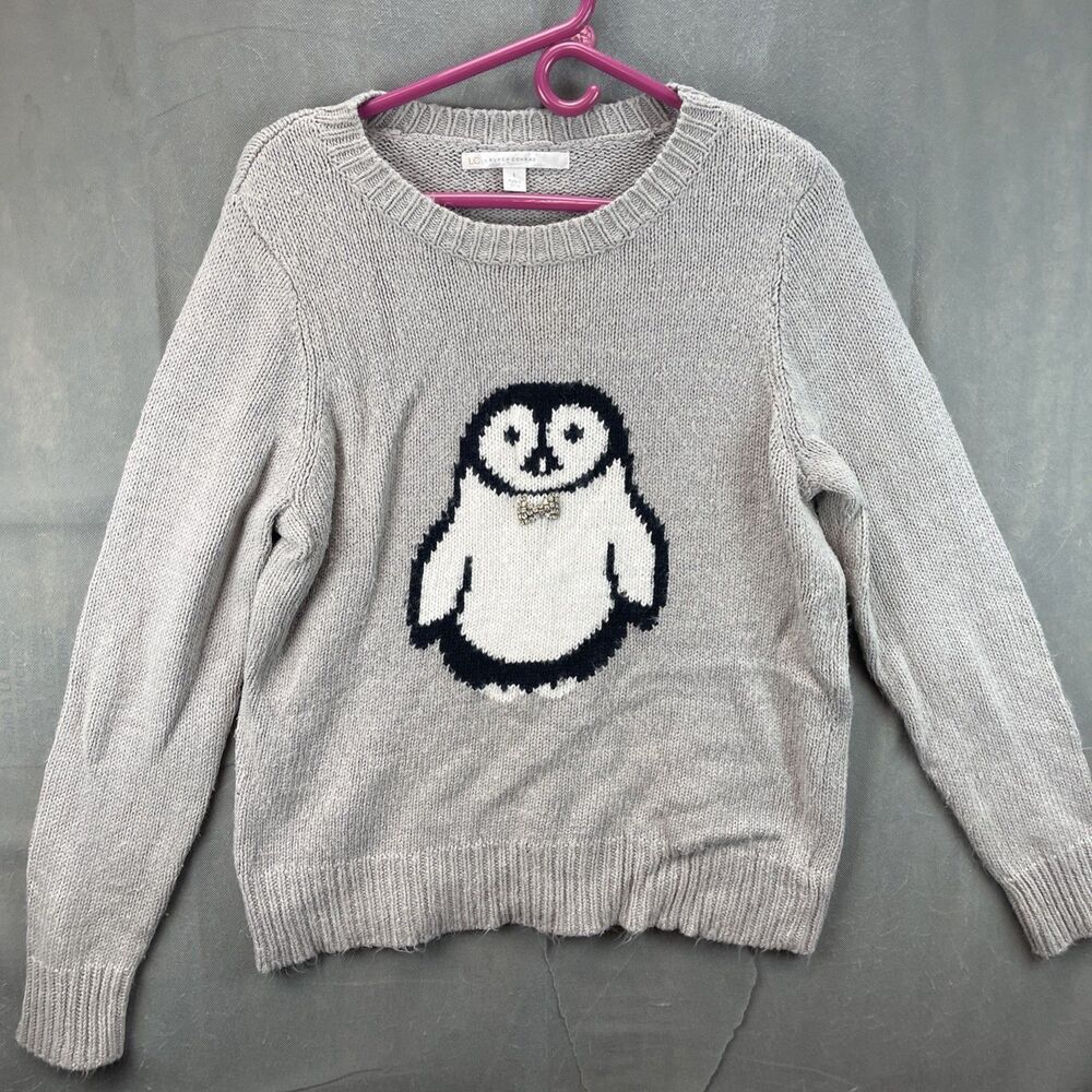 Lauren Conrad Grey knit Pullover Sweater with Penguin women’s size Large